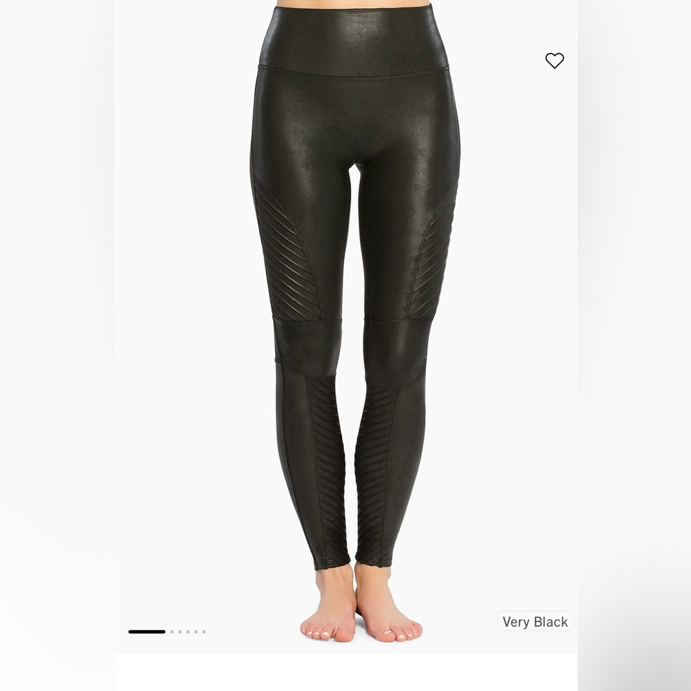 SPANX Faux Leather Moto Black Leggings, Never Worn, Large